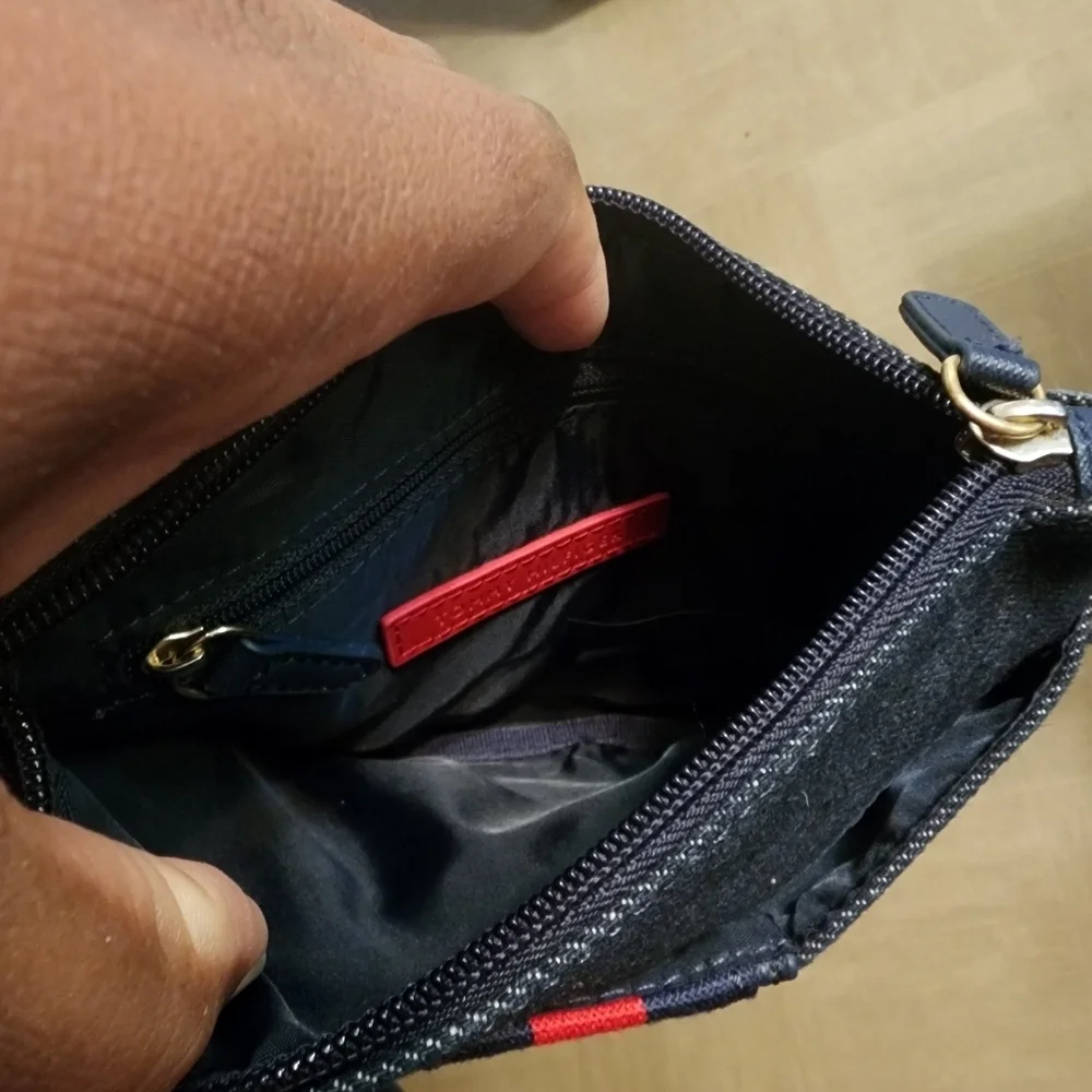 Tommy Hilfiger Stripe Wristlet Wallet Bag Navy Denim Canvas